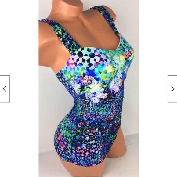 Your Profile by Gotex Floral Multi Color Swim Suit Tank Top Size 32D - Picture 3 of 6